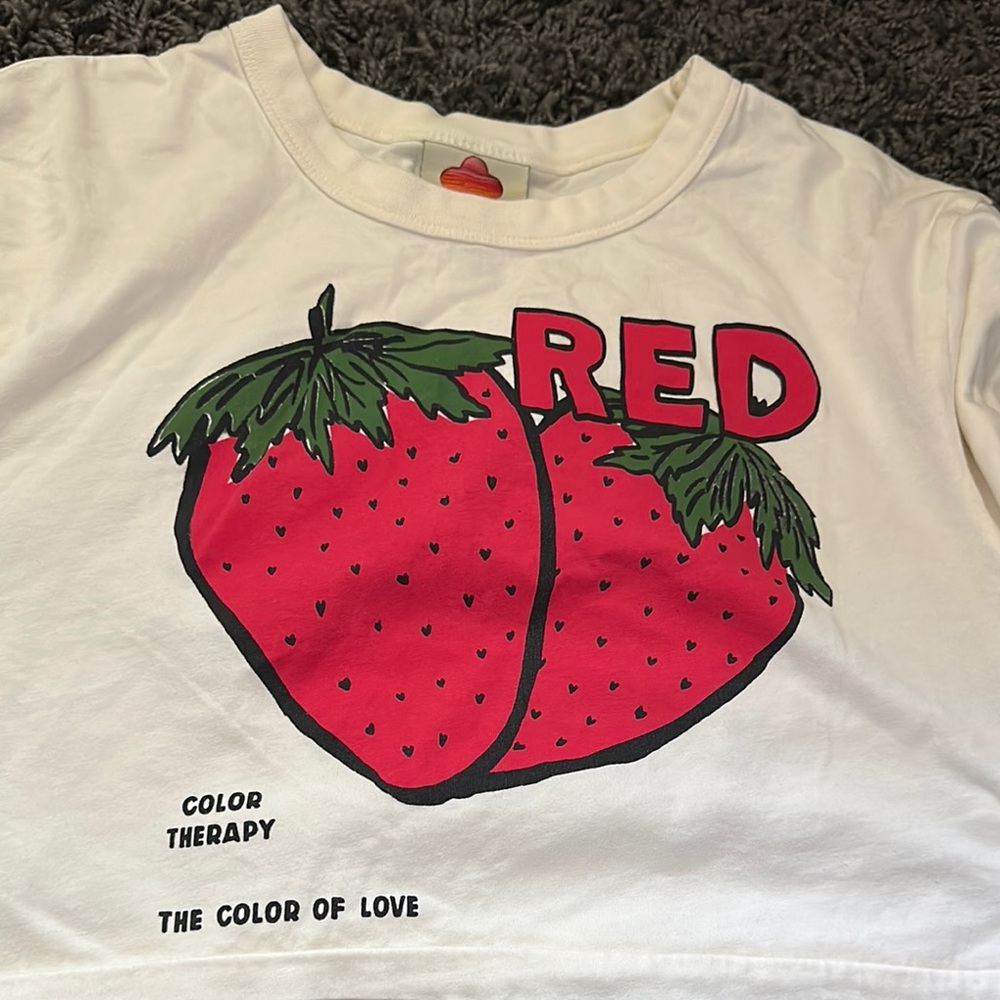 FARM Rio White Crop Top with Red Strawberry Print